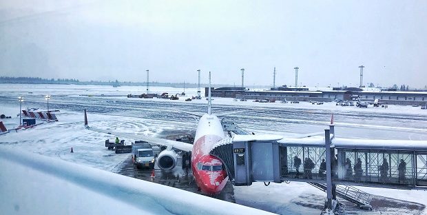 Oslo, Norway - Gardermoen airport snowed.