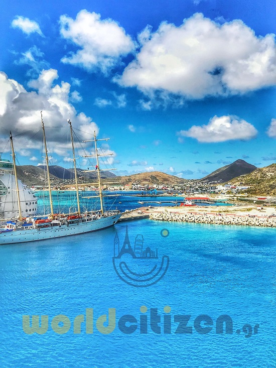 Philipsburg, Saint Martin, Caribbean, city view from the port.