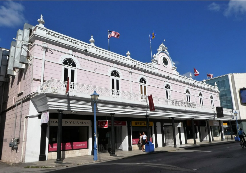 Traditional building, Bridgetown, Barbados islands, Caribbean.